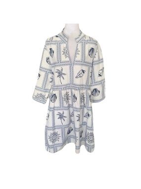 Calypso St. Barth White Dress with Navy Coastal Print small
